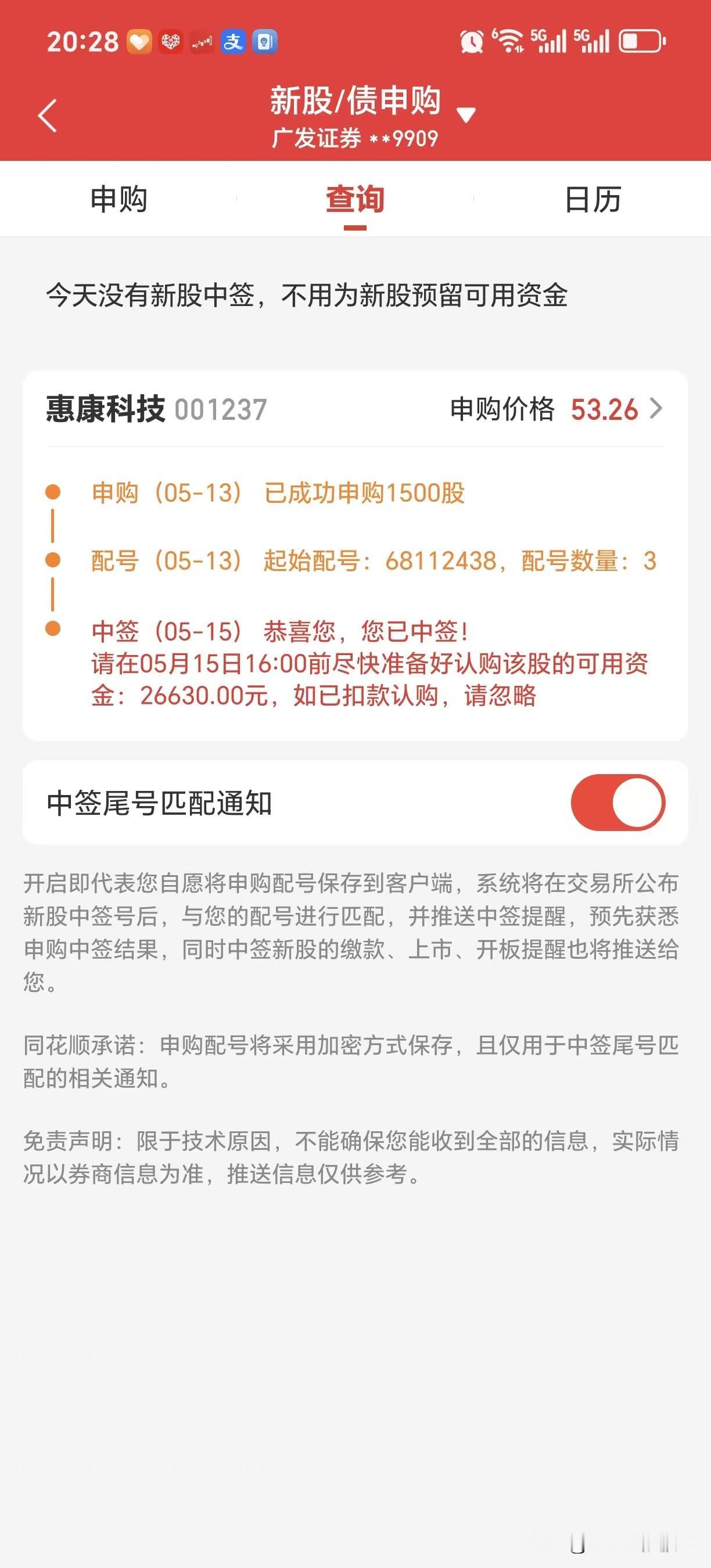 今天股市没有赚到钱就是中了一只新股，也可以安慰一下自己