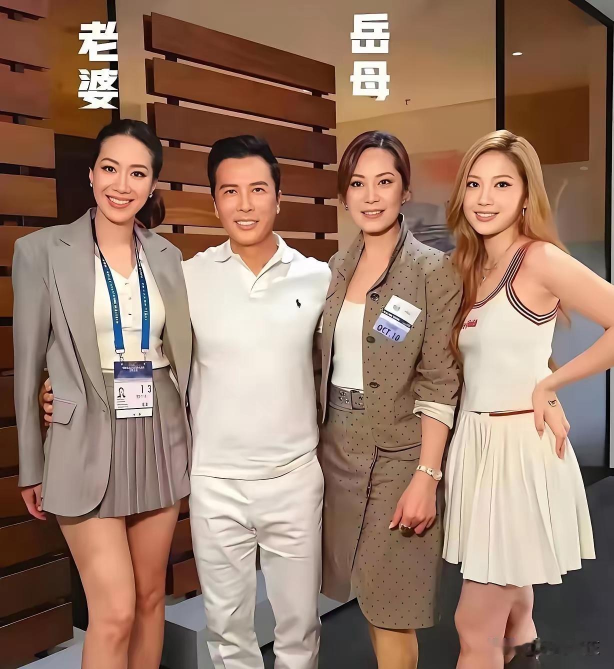 4月3日网上流出甄子丹和岳母、老婆、女儿的合影。62岁甄子丹状态好，68岁岳母气
