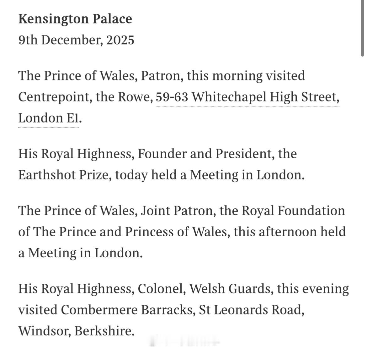 威廉王子【公务日志】2025年12月9日，威廉王储在伦敦访问慈善机构Cent