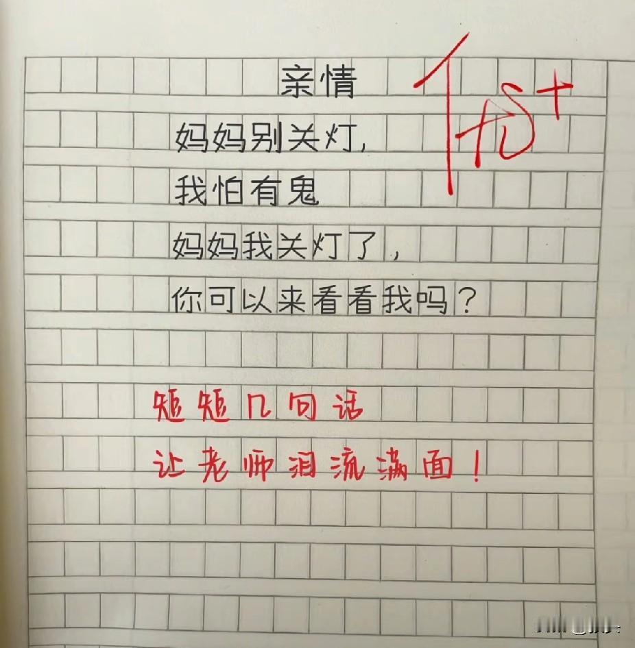 今天看到一个小学生的作文，就两句话，寥寥几十字，初读还没什么感觉，反复看了几遍，