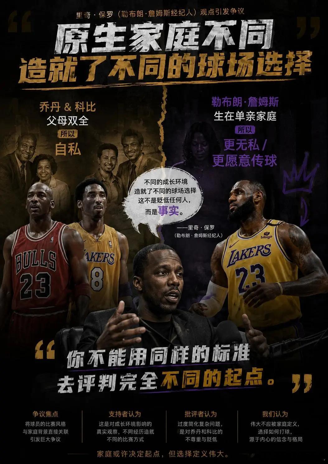 （勒布朗·詹姆斯经纪人）里奇保罗：乔丹和科比父母双全所以自私，老詹爱传球因生在单