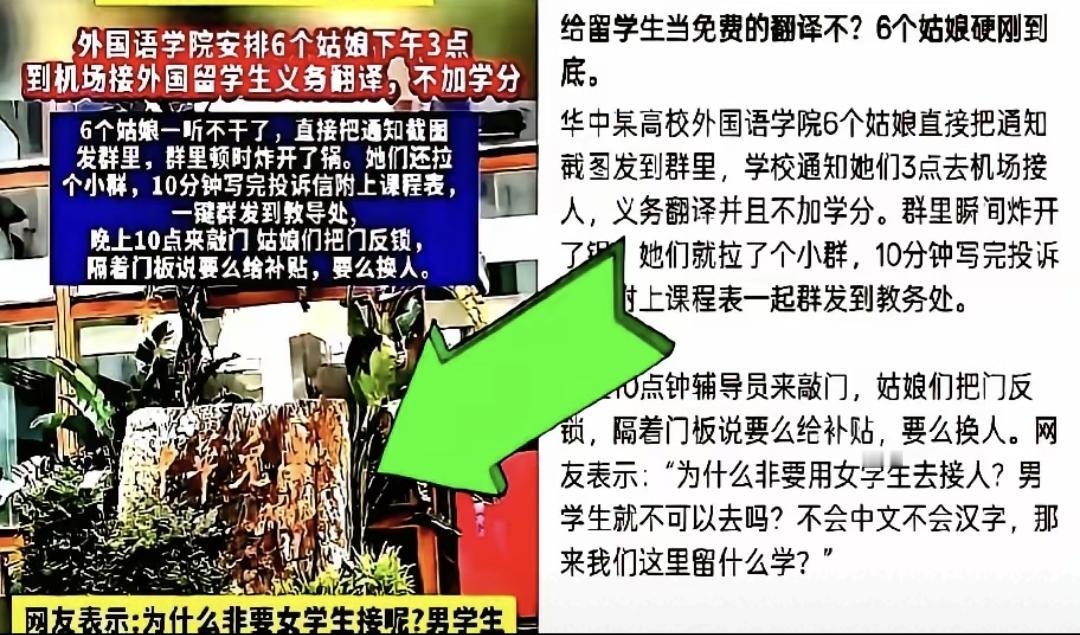 前几天看到个新闻，我们学校要求6个学姐下午3点去机场，给几个外国留学生做免费翻译
