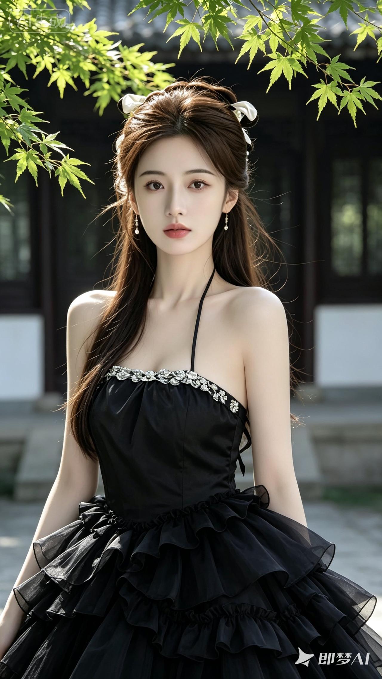 黑纱裙少女，优雅古风，梦回古代