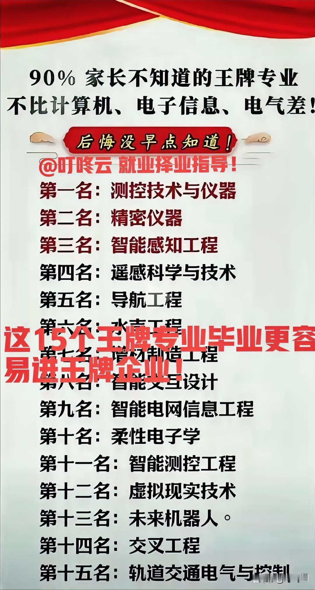 王牌对王牌！这15个王牌专业毕业生更容易上岸王牌企业！99%的家长不了解这这些专