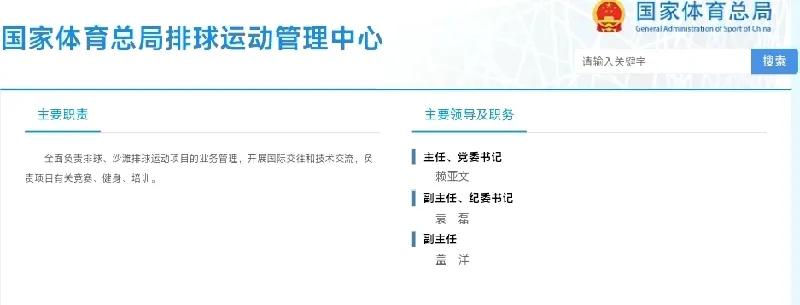 中国排球运动管理机构★国家体育总局排球运动管理中心主任、党委书记:赖亚文