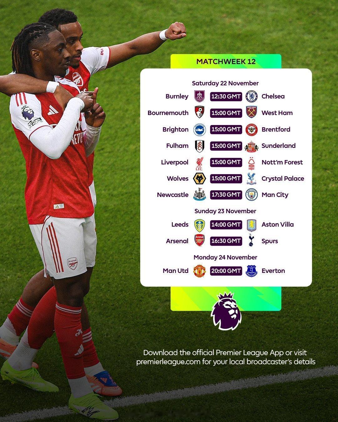 【英超赛程提前看】经过两周的国家队比赛日，本周末英超回归，联赛第12轮，两场焦点