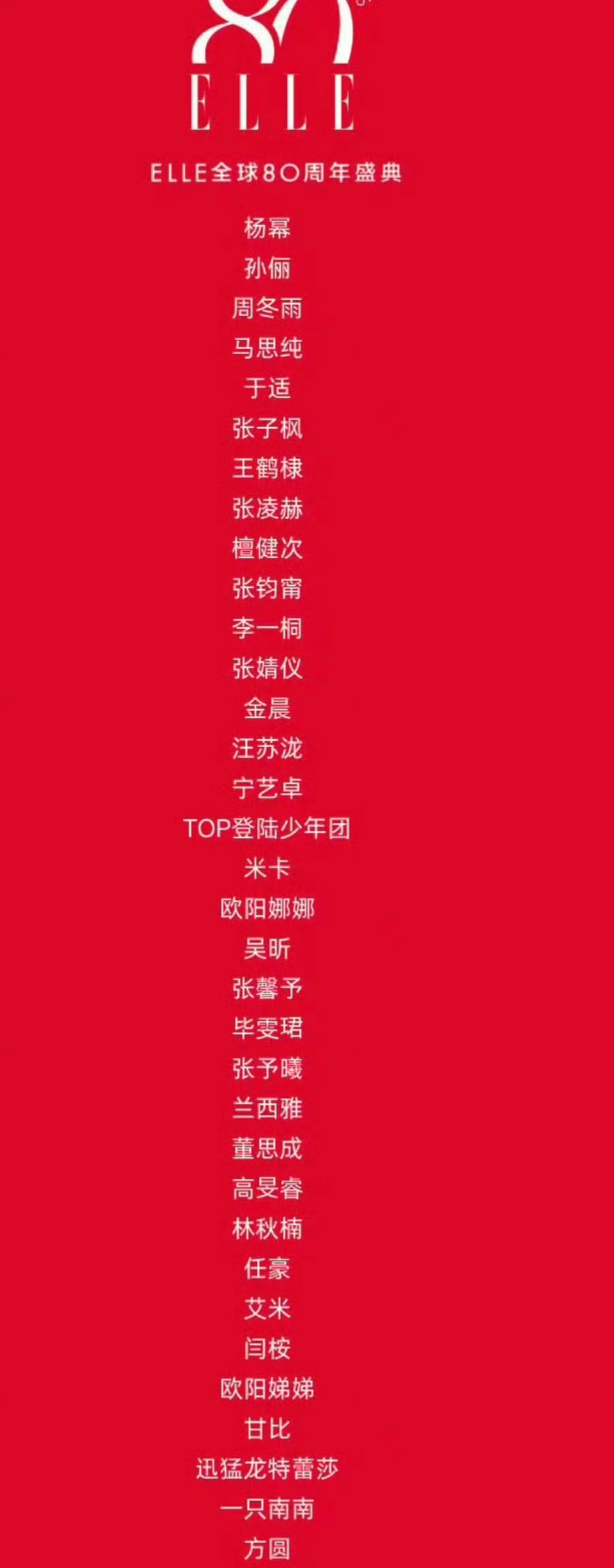 ELLE活动的网传阵容，也是没几个人参加唯一的85花幂姐甚至还去不了​​​