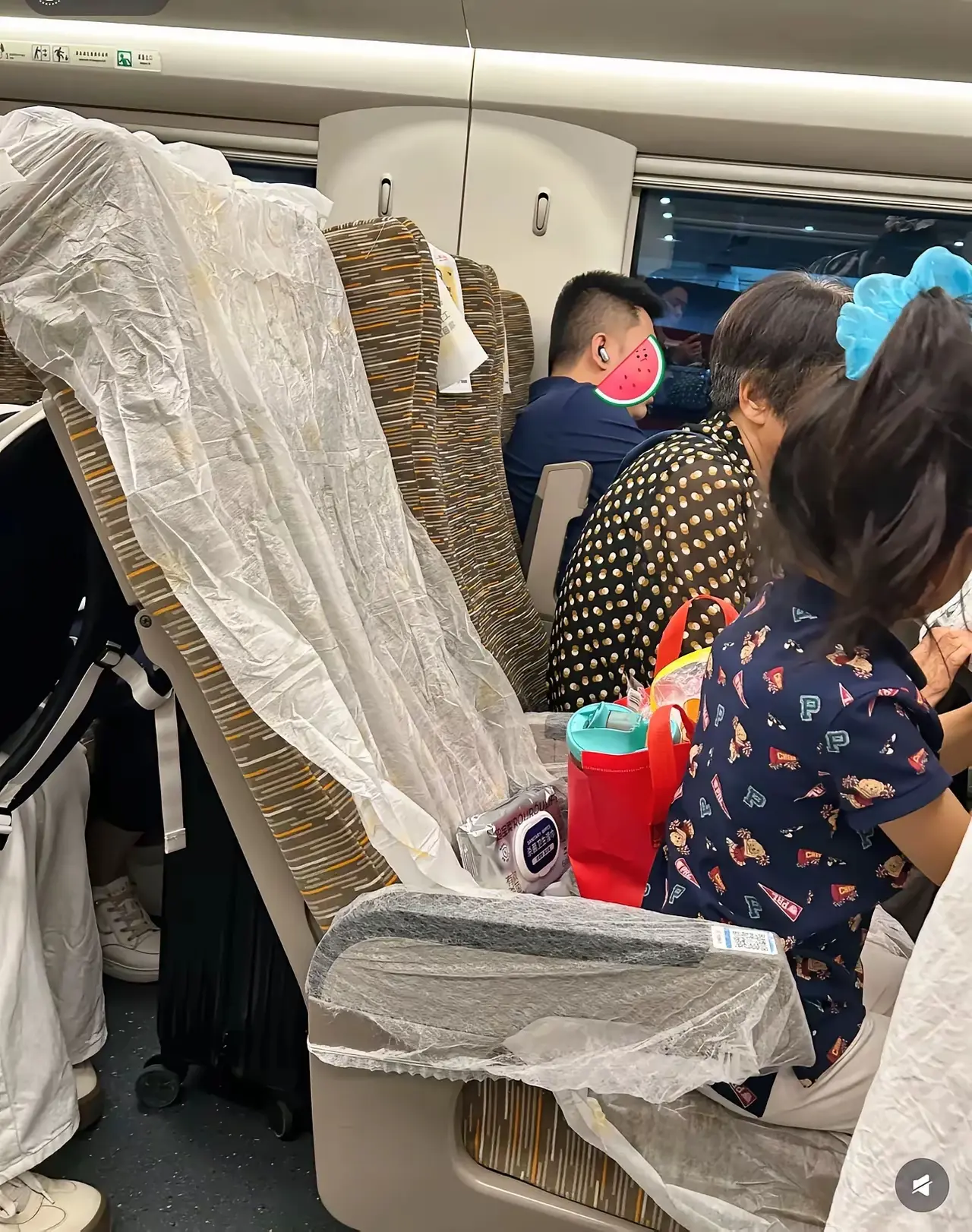 现在坐高铁都这么讲究了么？还是第一次见，坐高铁还自带一次性垫子的。
