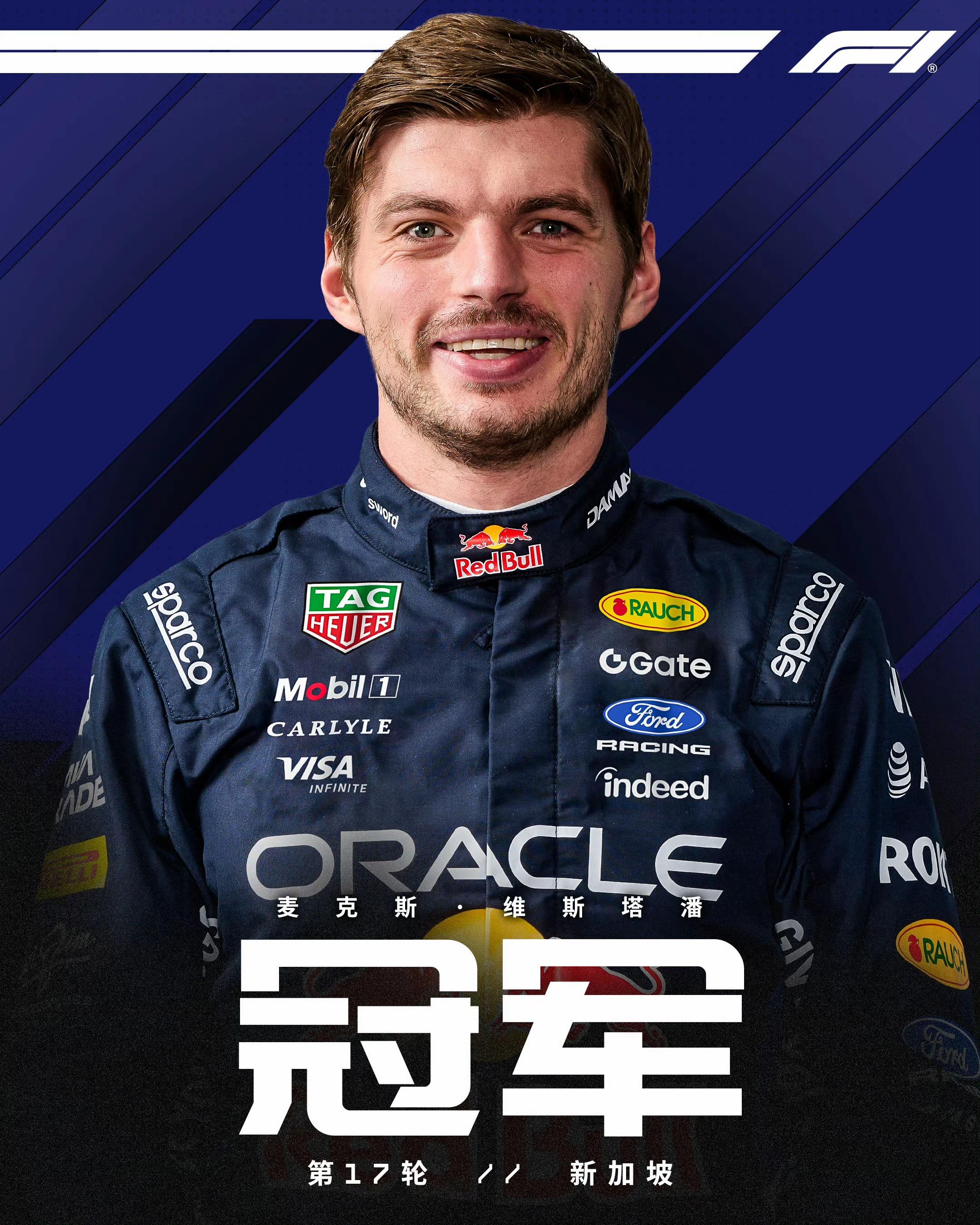 F1新加坡站正赛: 维斯塔潘冠军, 勒克莱尔P2, 安东内利P3