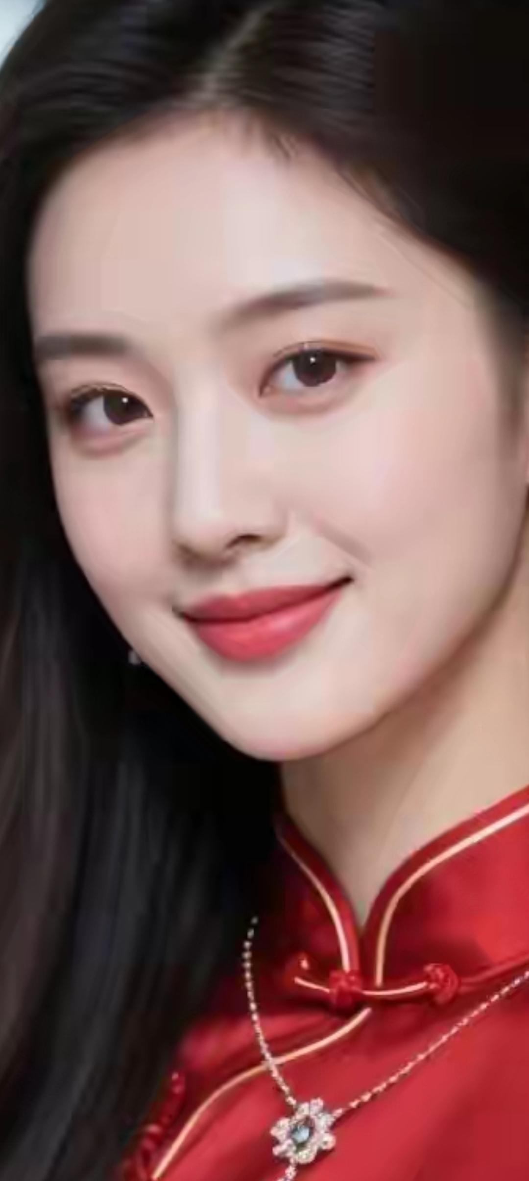 优雅红衣美人，微笑动人，气质非凡！