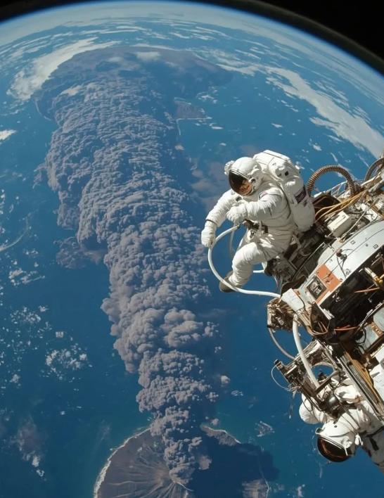 震撼！这张令人印象深刻的照片，展示了宇航员从太空轨道上近距离观看地球强烈火山爆发