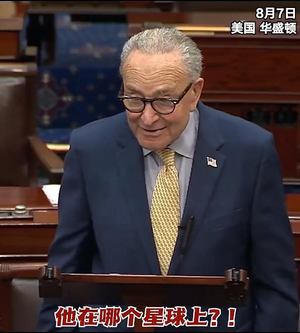 8月7日，美国参议院民主党领袖舒默在国会公开发言，直接针对特朗普此前吹捧美