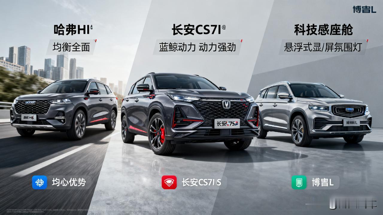15万级SUV怎么选？哈弗H6、长安CS75PLUS、博越L深度对比。这三款