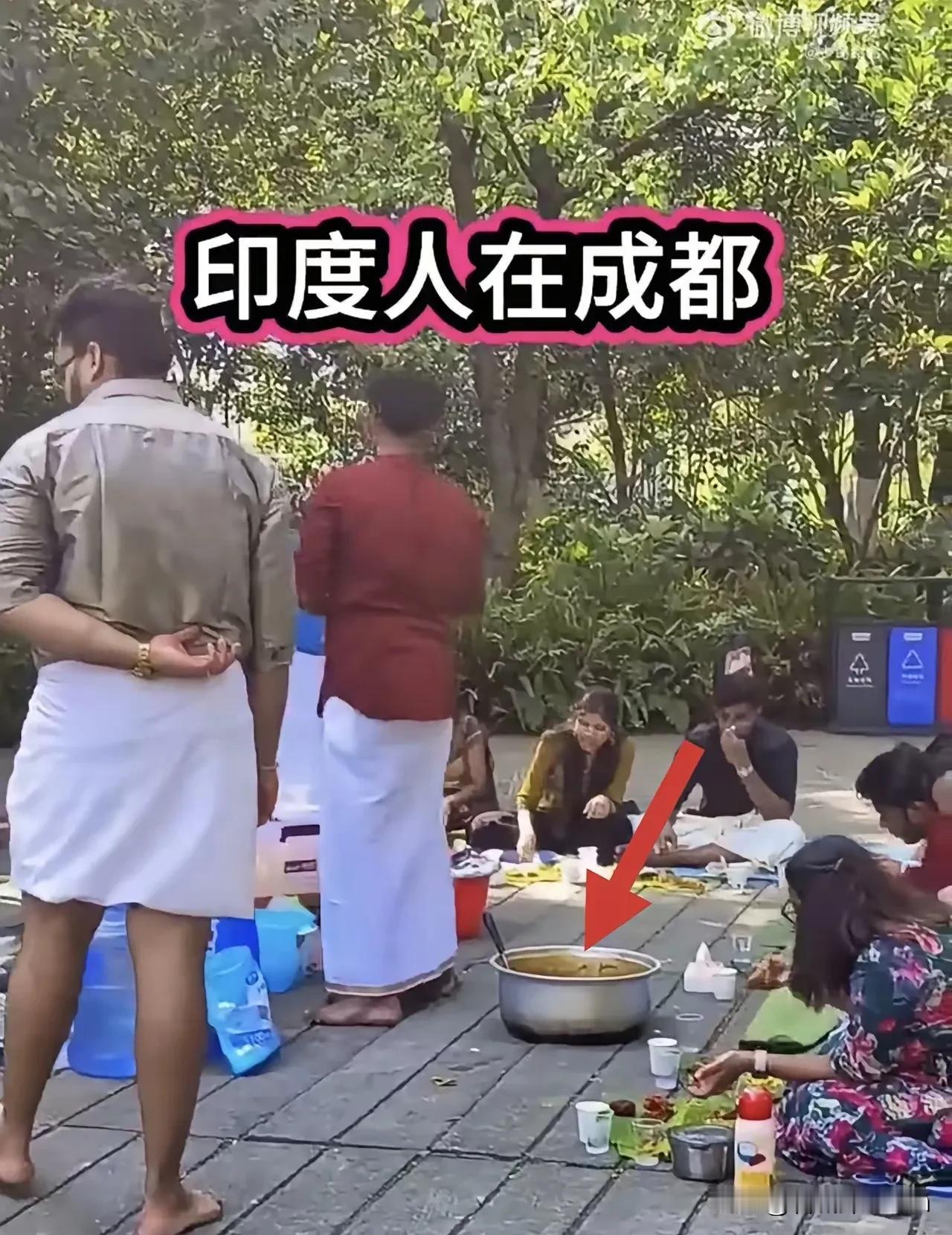 印度人在成都公园做饭！近期在四川成都，一位网友在公园内，偶遇一群印度游客，在热火