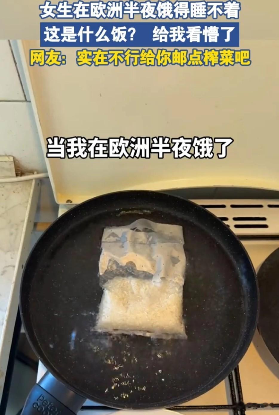 这是留学呢，还是流放？太可怜！看到加热米饭还好，看到一片芝士片也还好，看到放