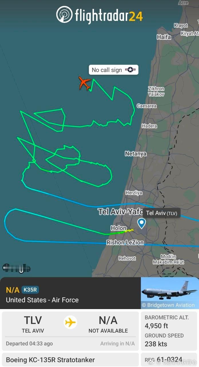据称一架美国KC-135空中加油机刚刚紧急降落在本古里安机场。——这架飞机刚刚从