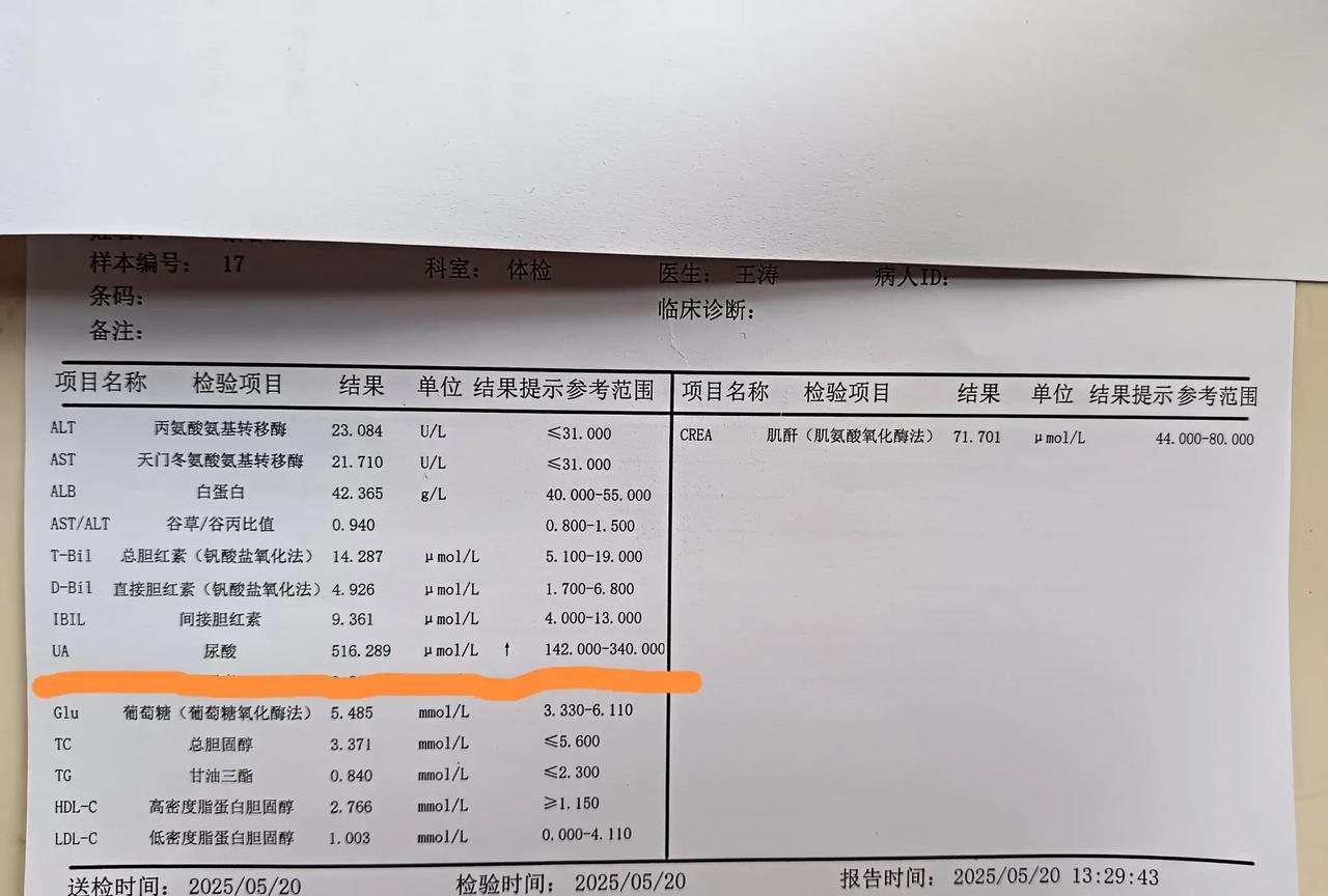 尿酸又反弹了。体检结果表明，尿酸正常的最高值为340，而我却达到了516，医生说