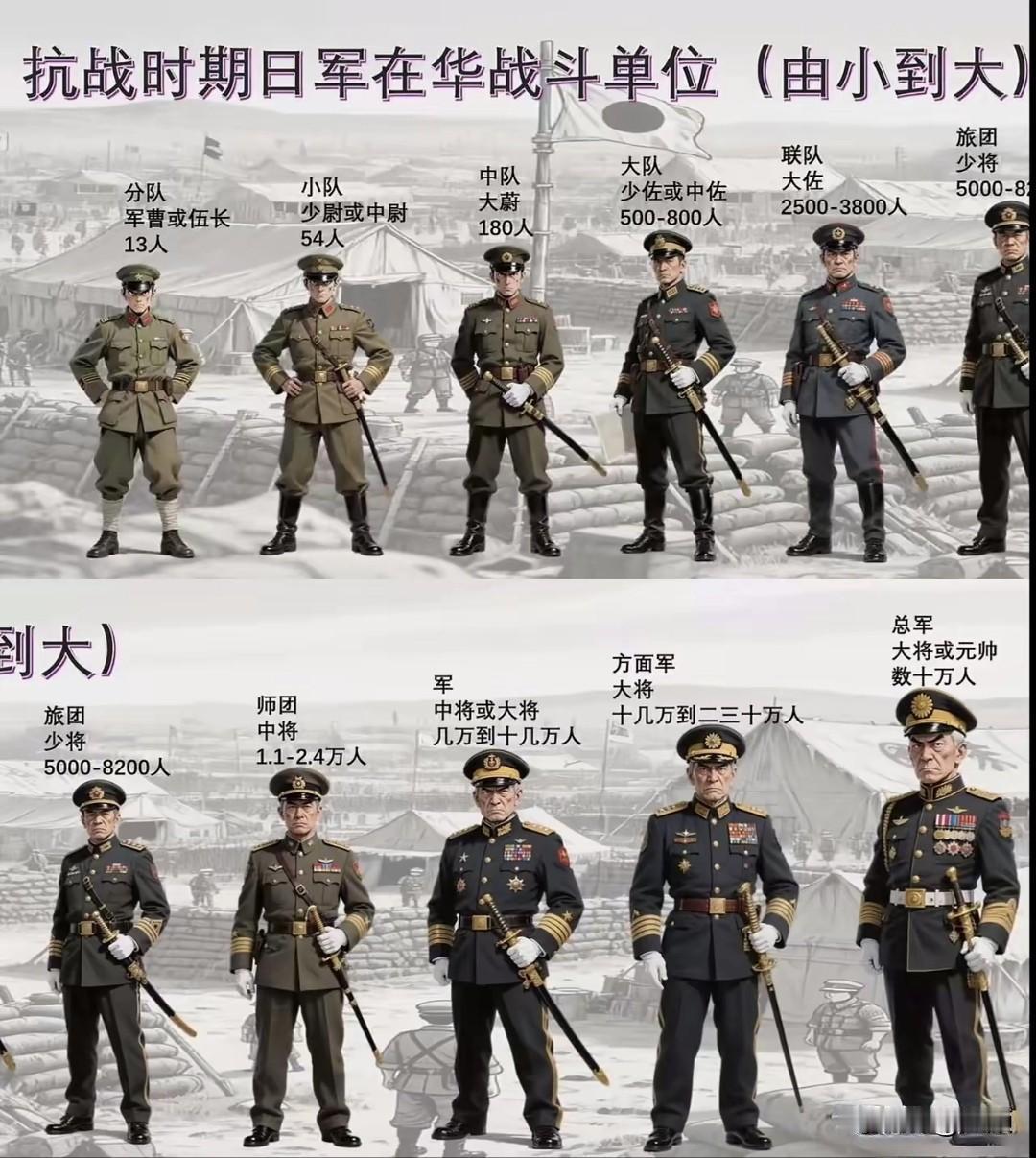 抗战时期，日军构建了层次分明的编制体系，从基层到高层依次为分队、小队、中队、大队