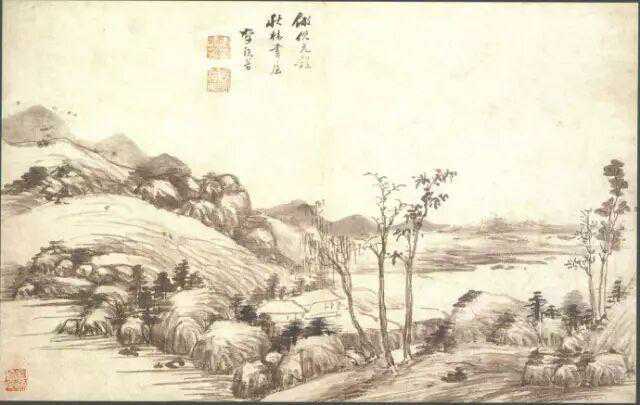 明李流芳水墨山水图册，册页，纸本墨笔，26.4×41.8cm，南京博物院藏。