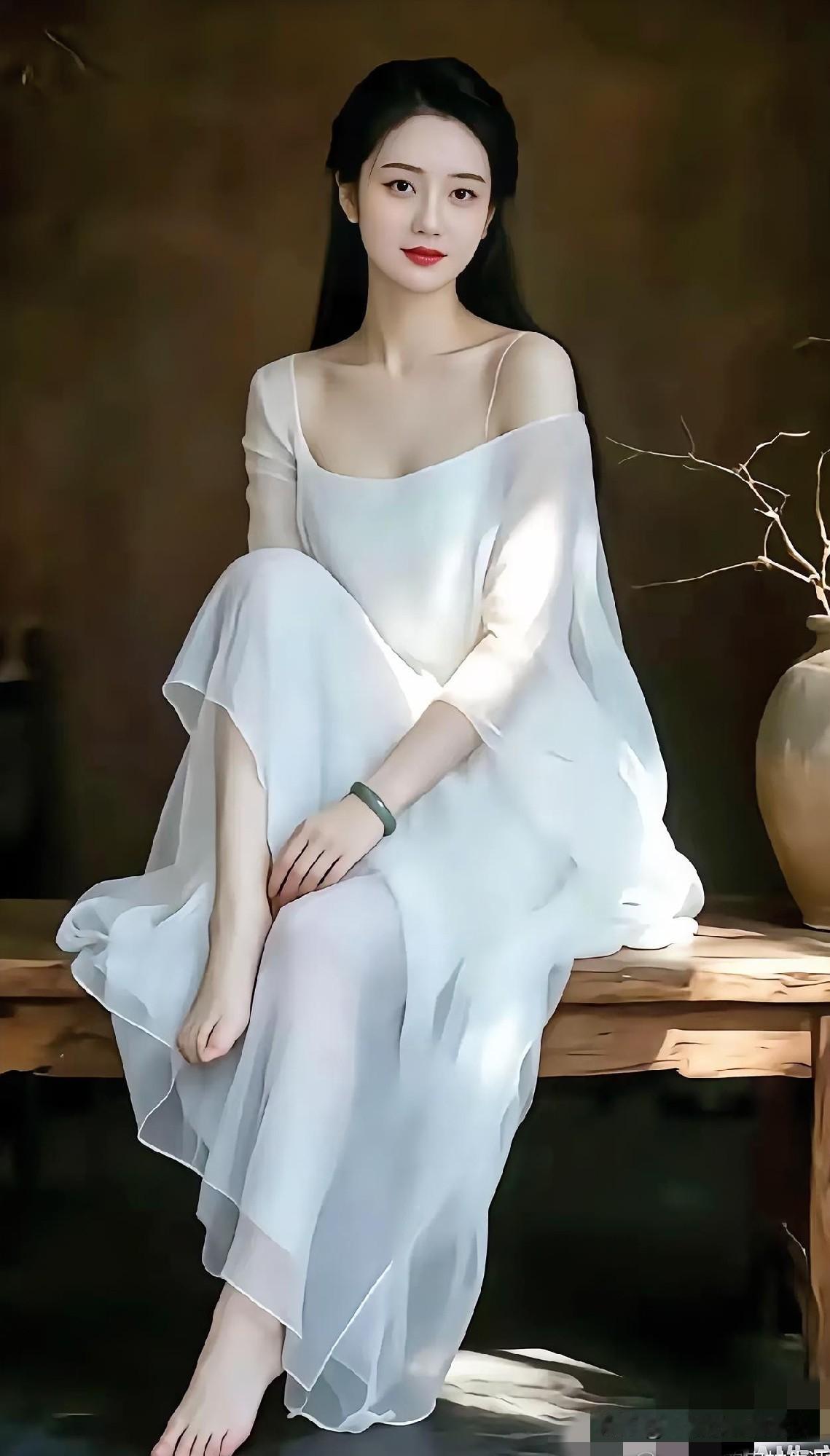 素净东方感写真刷屏白裙老木桌拍出松弛高级感刷到这张白衣女子的写真瞬间被戳中了
