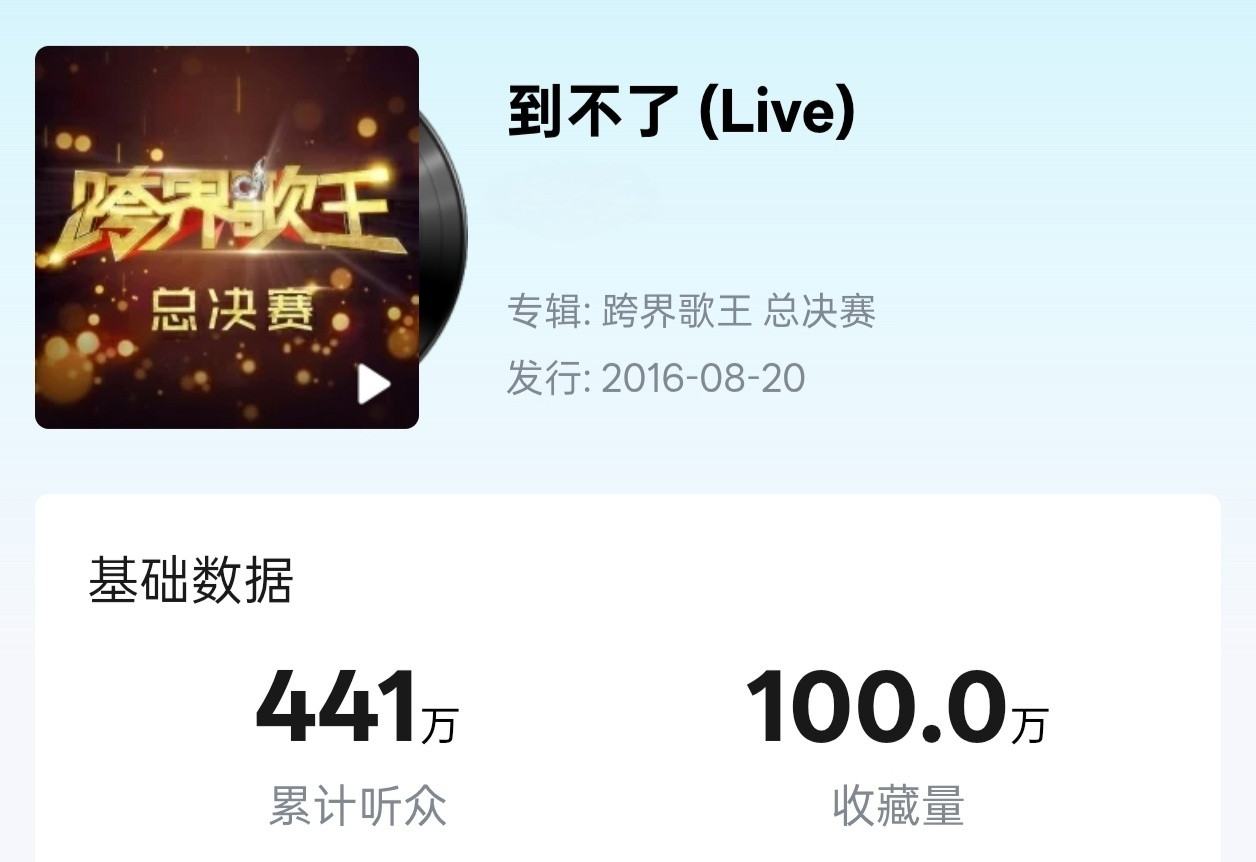 刘涛的《到不了》百万收藏了🎉是刘涛在酷狗的第七个百万收藏，也是《跨界歌王》的第