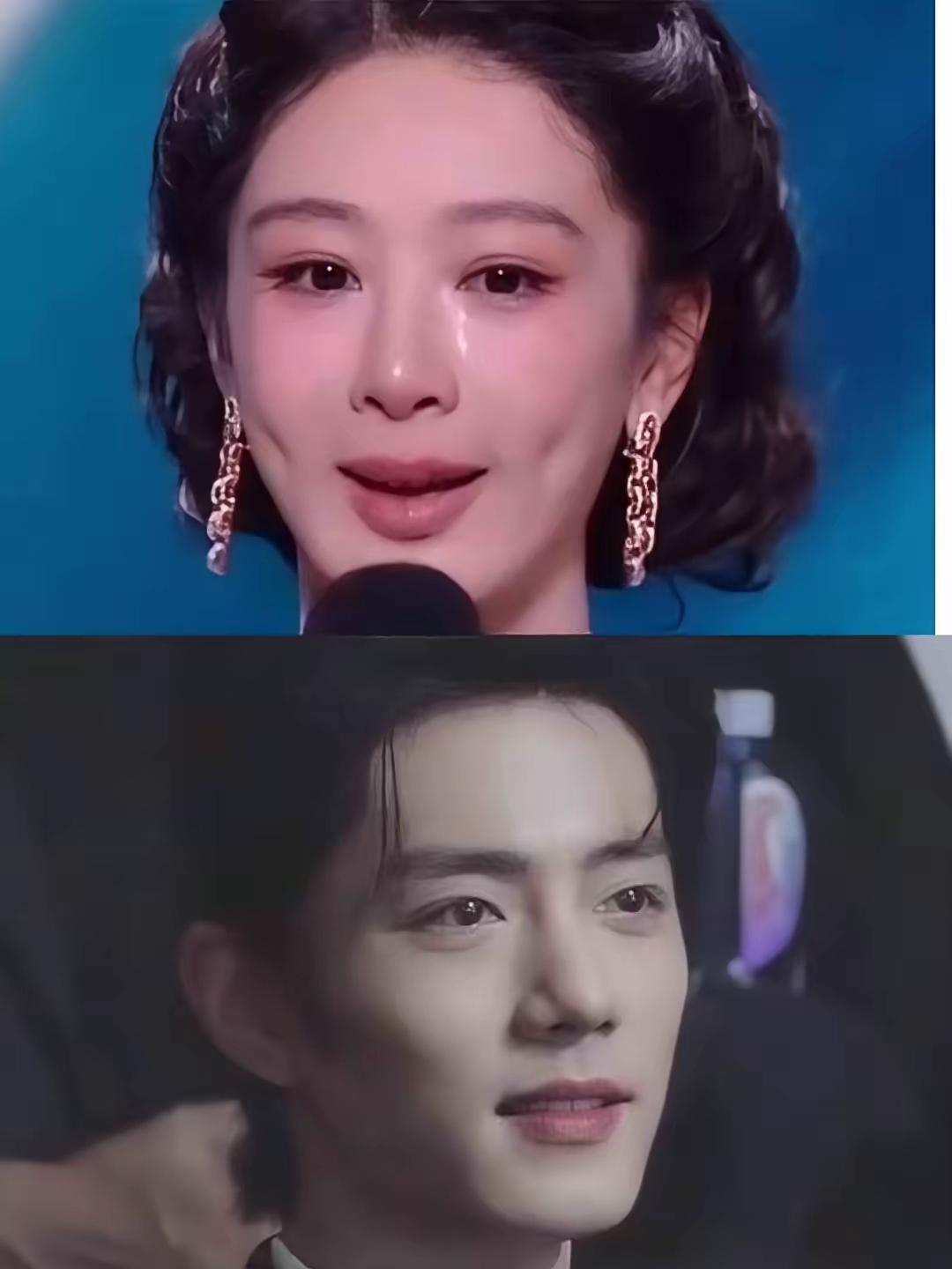 杨紫在台上哭得稀里哗啦，肖战在台下满眼心疼地微笑！杨紫终于熬出来了，她自己激动落