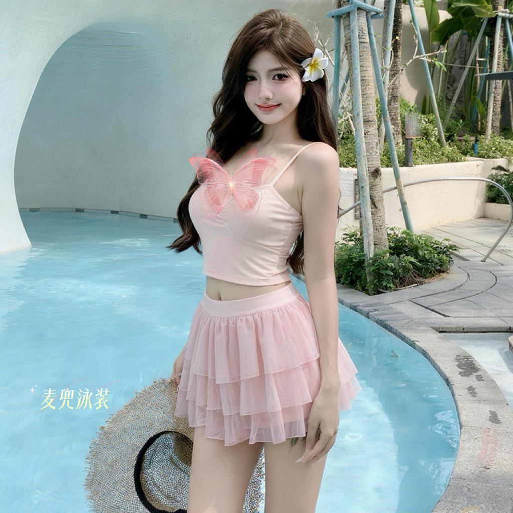 韩系网纱裙摆泳衣👙粉色少女好显白的泳装度假风泳装美女泳装穿搭风格泳装度假