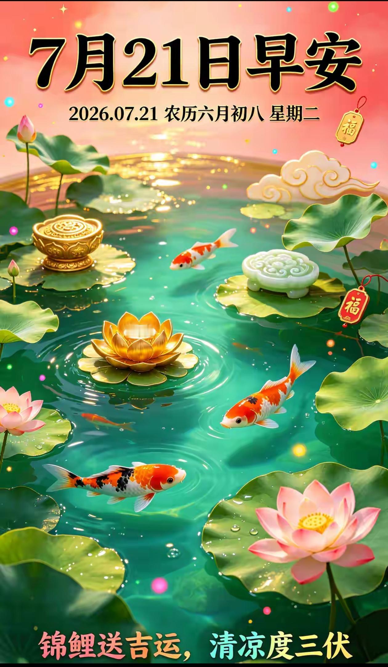 🌺2026./7月21日，朝霞消伏燥，清风伴周二，安然度朝夕🌺🌈☀️早