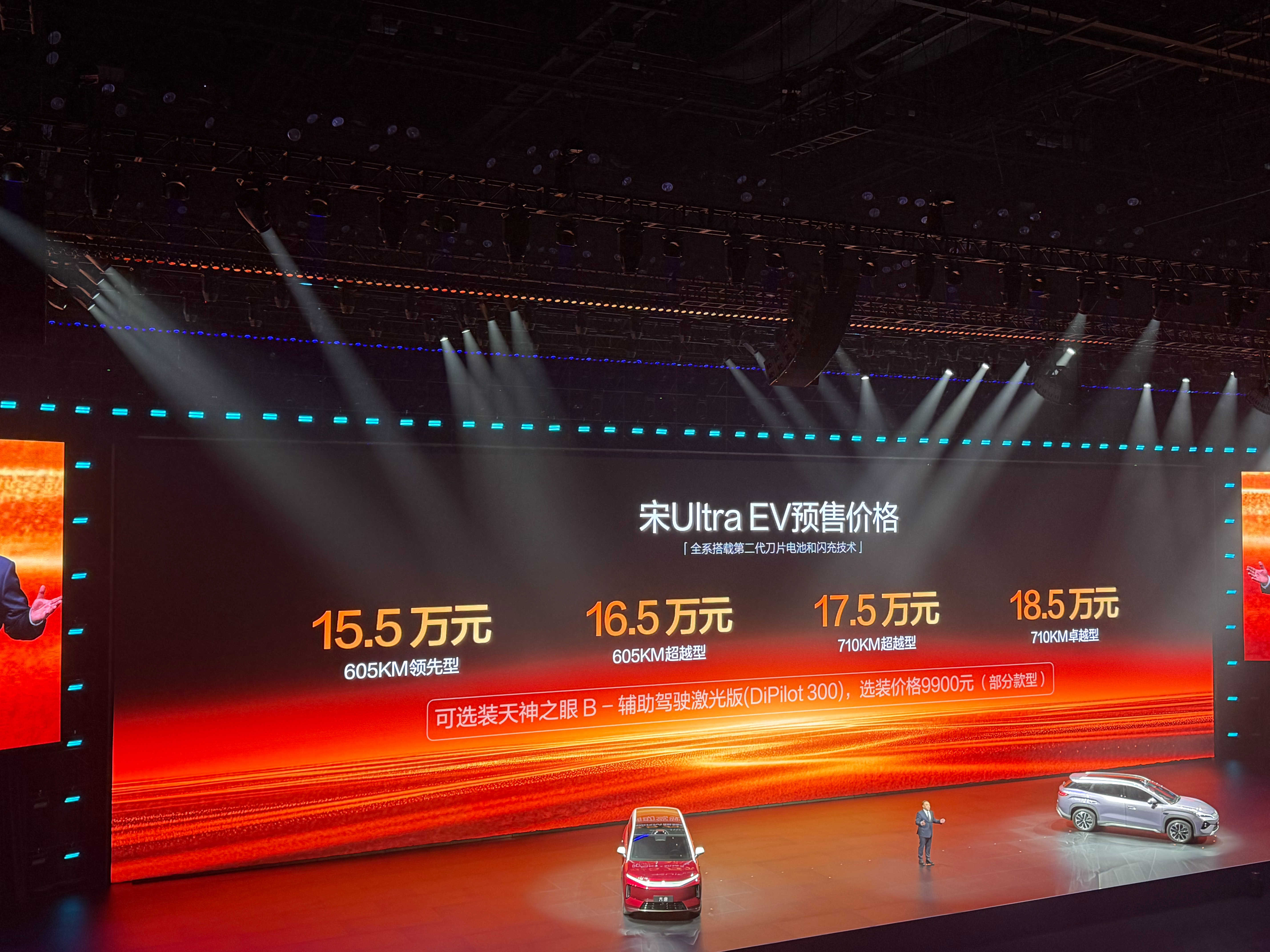 宋UltraEV预售价15.5万起。正式价3月底公布，可能进14万级了。