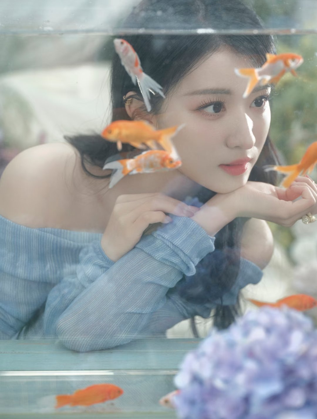 王楚然蓝色穿搭写真～