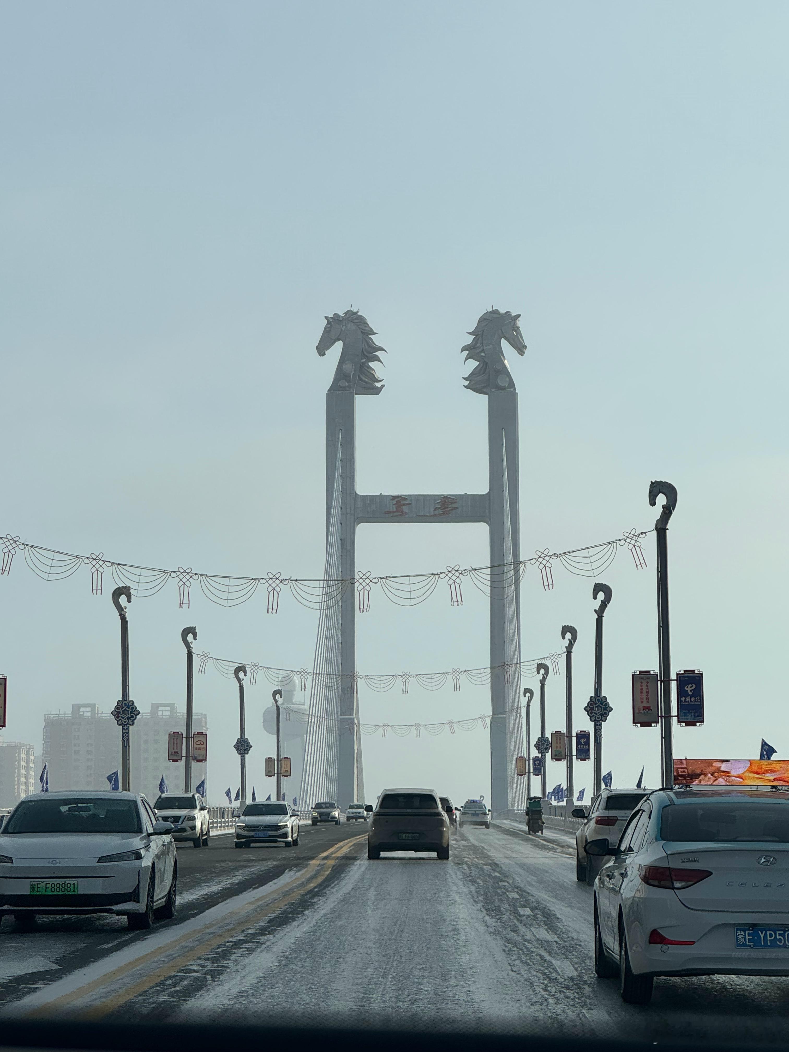 海拉尔哈萨尔大桥，上面就是马头琴的造型，应景呼伦贝尔·哈萨尔大桥