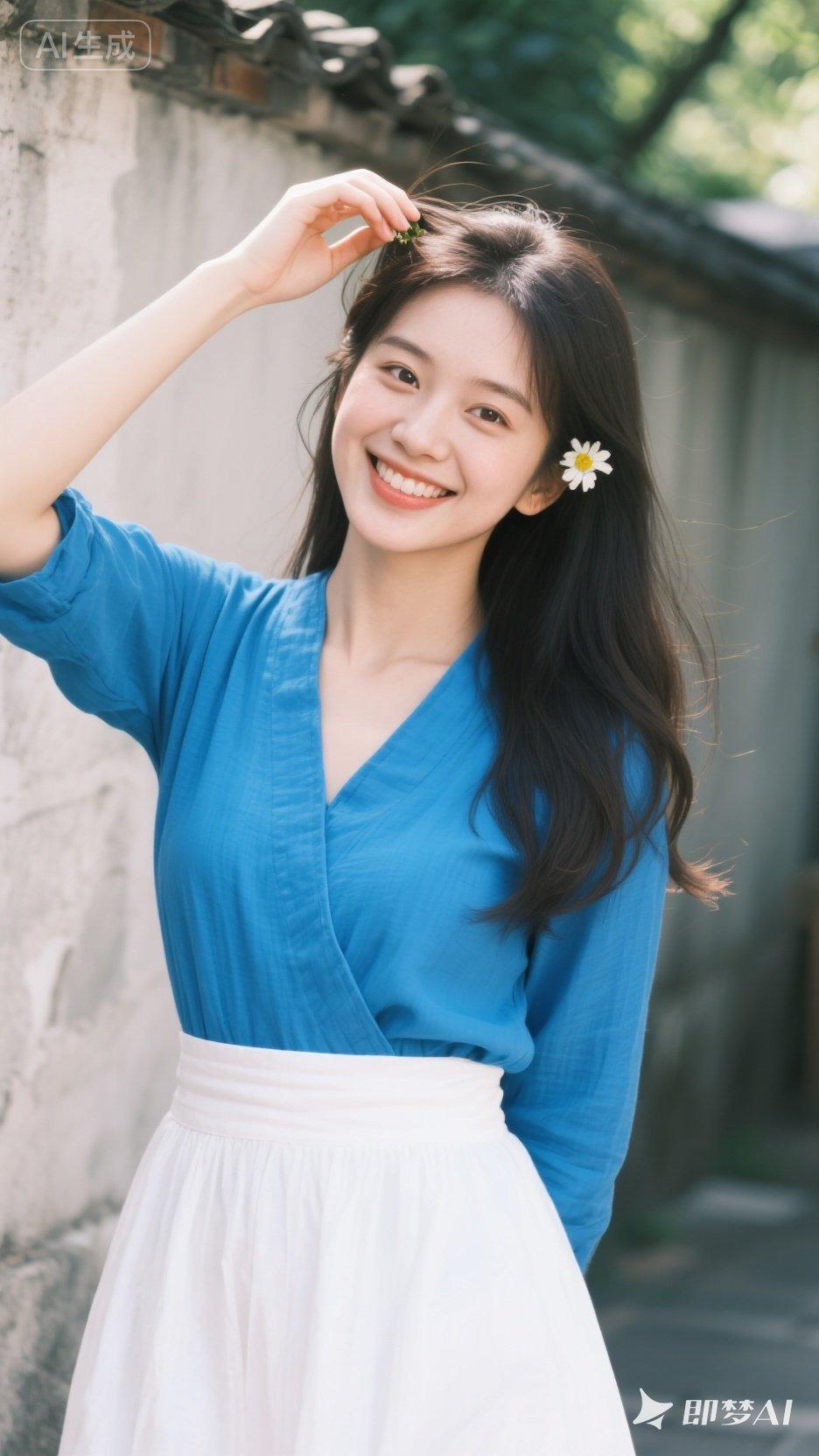 蓝白相间，清新自然，元气少女的一天🌸💙