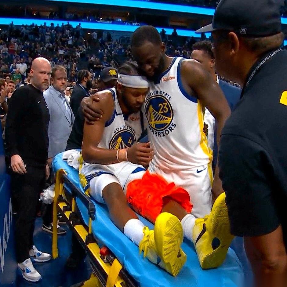 勇士队的穆迪，倒下了。不是冲撞，不是对抗，就在一次最普通的回防跑动中，他周围两