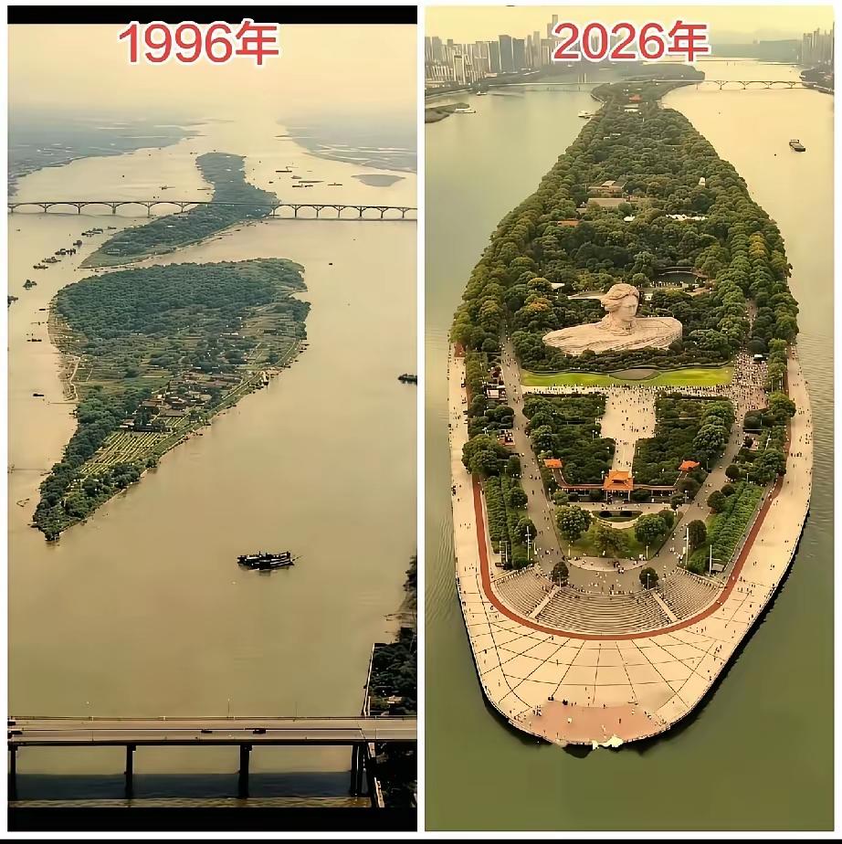 当年的橘子洲还仅仅是个“江心洲”今天的橘子洲，是可以感受，独立寒秋，湘江北去，