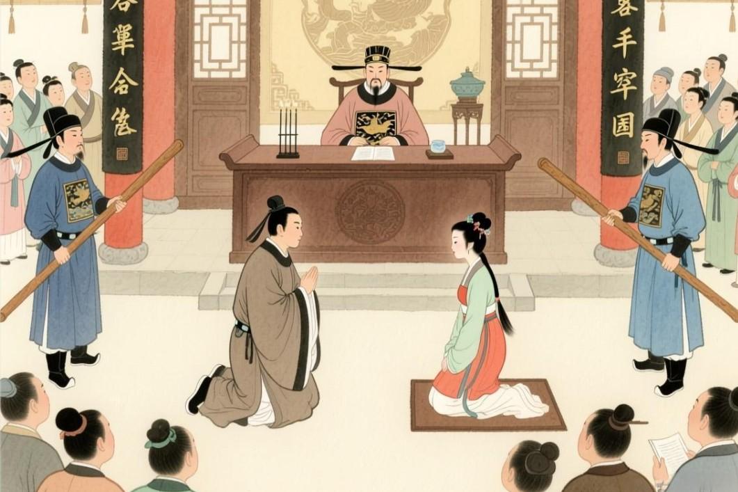 明朝时，成都有一妇人拉扯着一男子，来到衙门控告男子强剑了她，求太守鲁永清给她作主