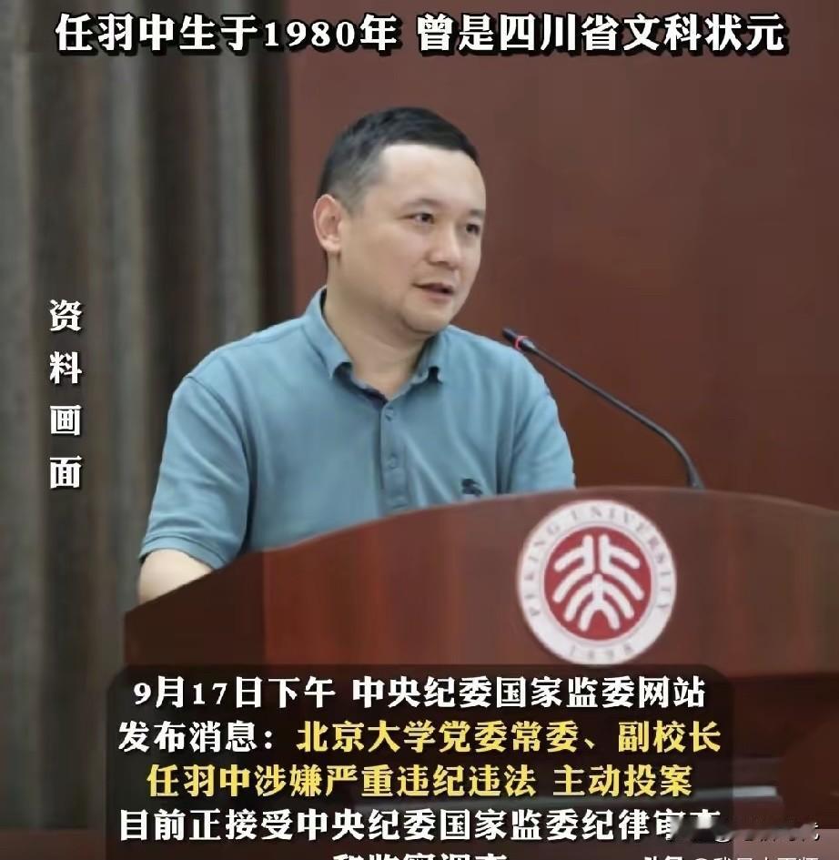 太恐怖了！北大首位“80后”副校长任羽中竟然主动投案！他上任仅一年半。跟那个当汉