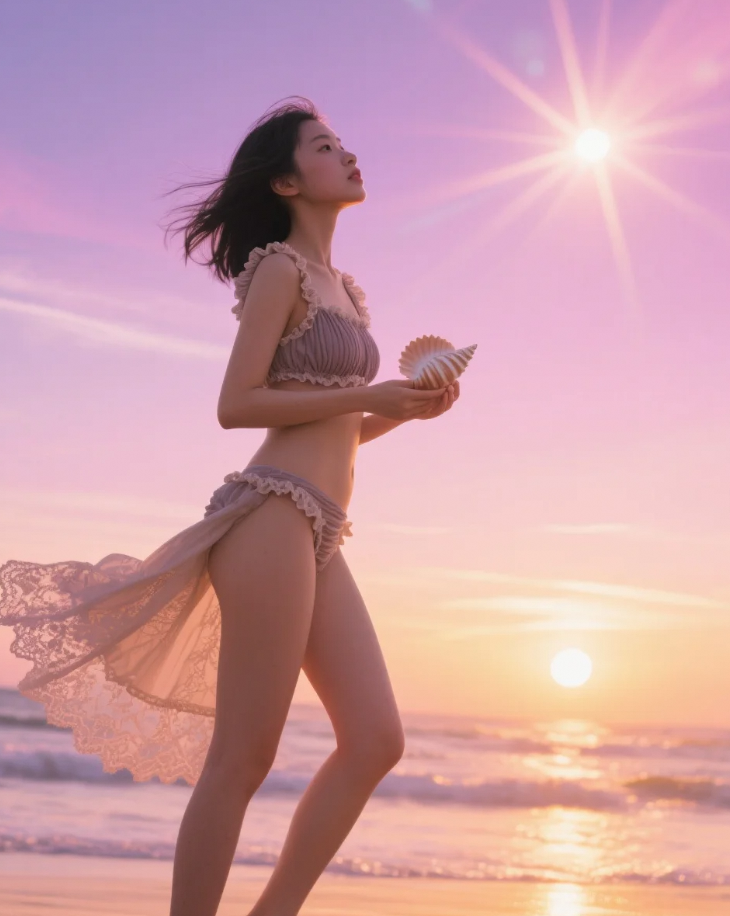 发梢滴落的银河｜海滩美女的魅力模式全开