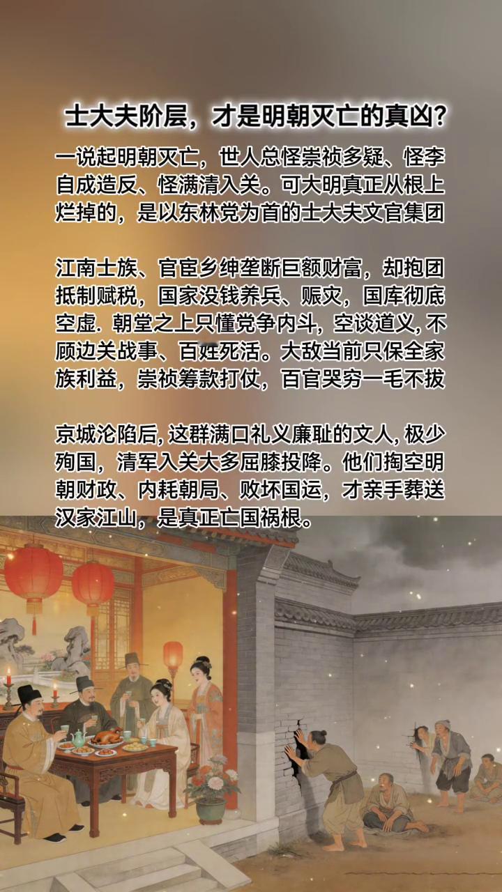 士大夫阶层才是明朝灭亡的真凶？一说起明朝灭亡，世人总怪崇祯多疑、怪李自成造反、