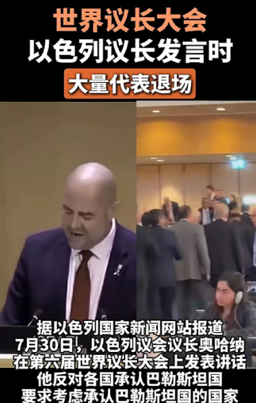 世界联合议长联盟：抵制以色列，支持巴勒斯坦建国。7月30日日内瓦世界联合议长联