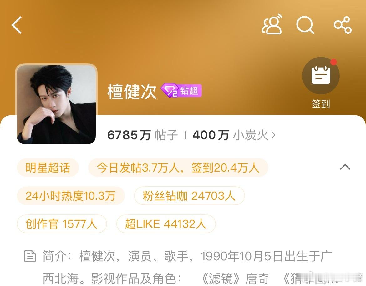 恭喜檀健次超话粉丝破400万啦！🥳​​​