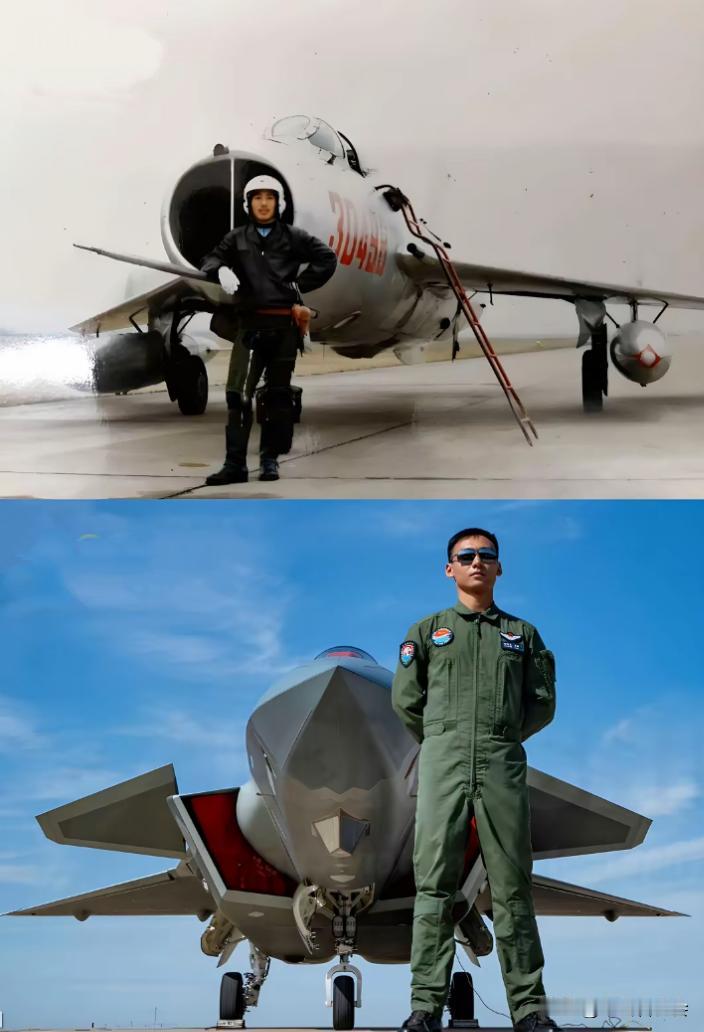 这是两代飞行员的对比。以前的中国空军，虽然规模庞大，飞行员众多。但是飞机整体
