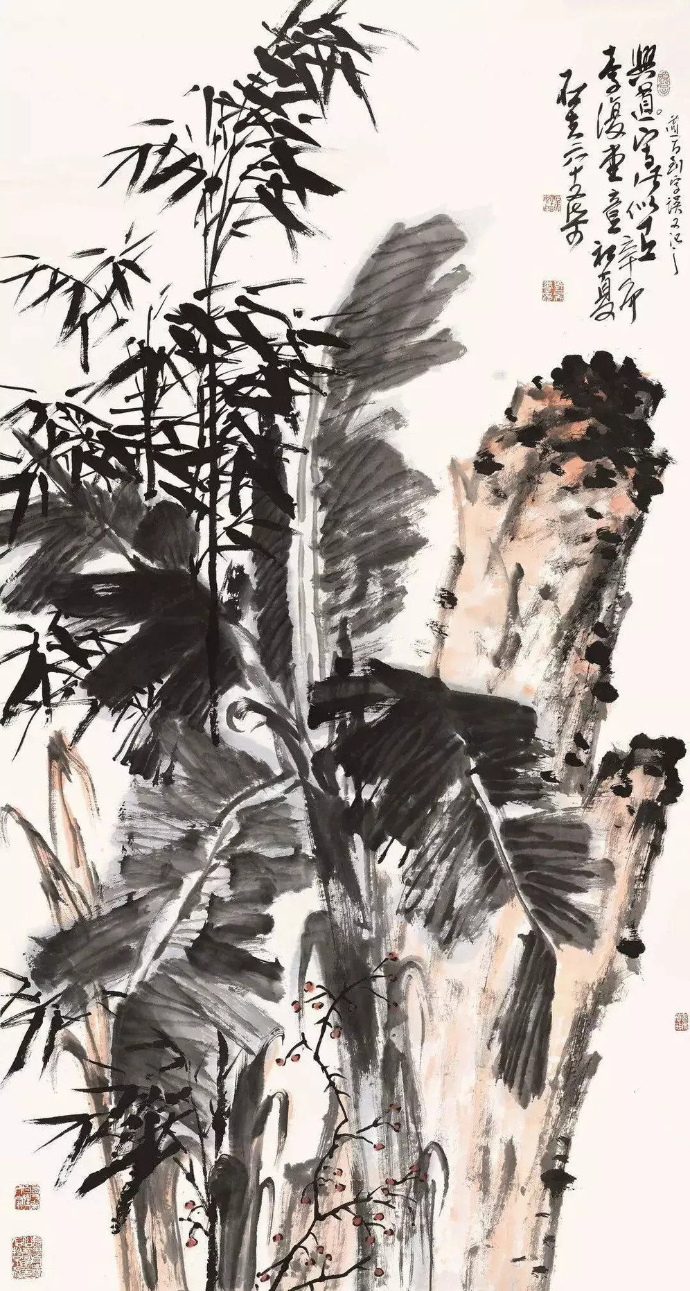 郭石夫绘芭蕉，干湿配合，雄浑厚重。郭石夫，当代大写意花鸟画领域具有重要地位的艺术