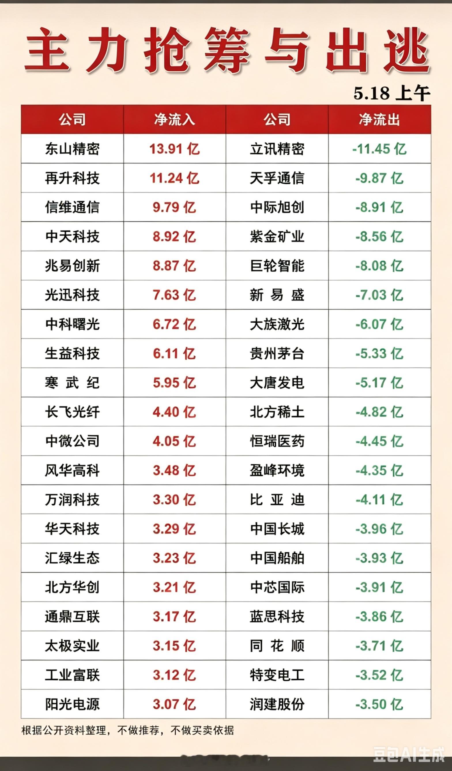 5.18周一主力大资金流向监测！资金抢筹：CPO、铜缆高速连接、光通信模