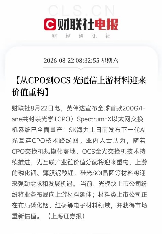 最新重磅产业拐点，英伟达首款200G每通道CPO交换机全面量产，叠加SK海力士最新光互连技术落地，A