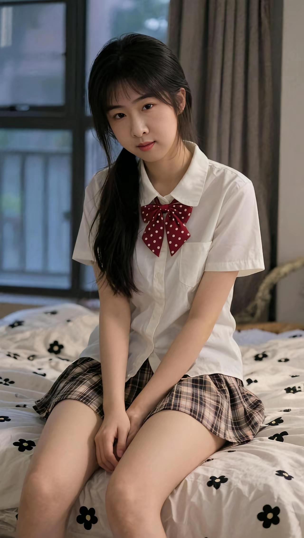 少女心满满，红白蝴蝶结与格子裙的完美搭配，让人心动不已！💖👗💕