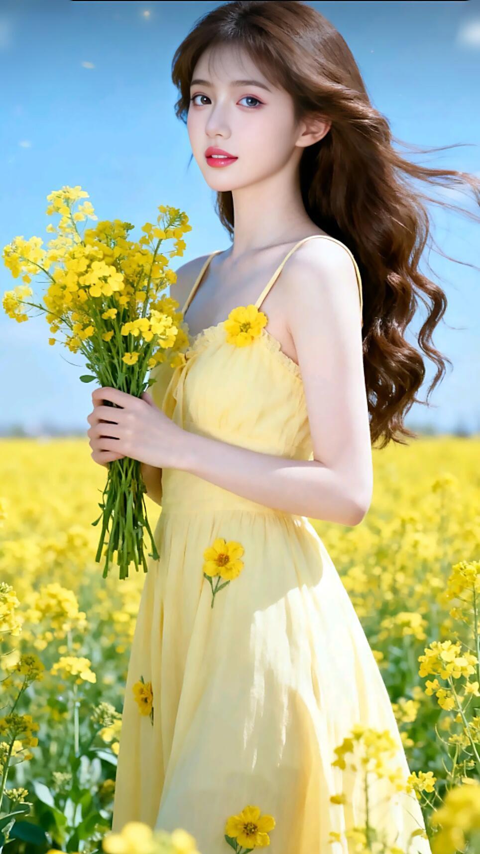 花海人如画，笑语逐风轻。