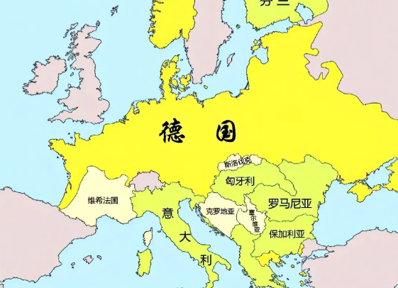 巅峰时期的德国，面积约320万平方公里。如果算上仆从国，那么这是欧洲历史上最接