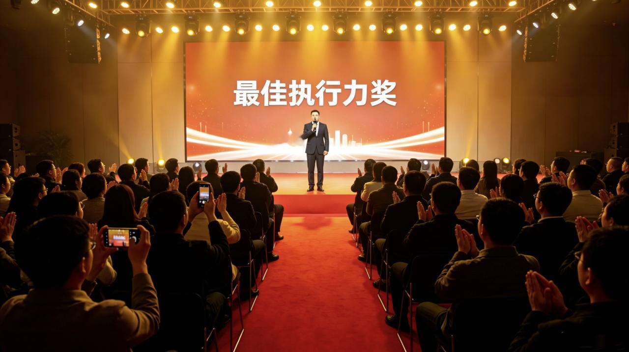 公司年会颁了个特别奖——“最佳执行力奖”，给了一位入职三个月的新人。颁奖词是：