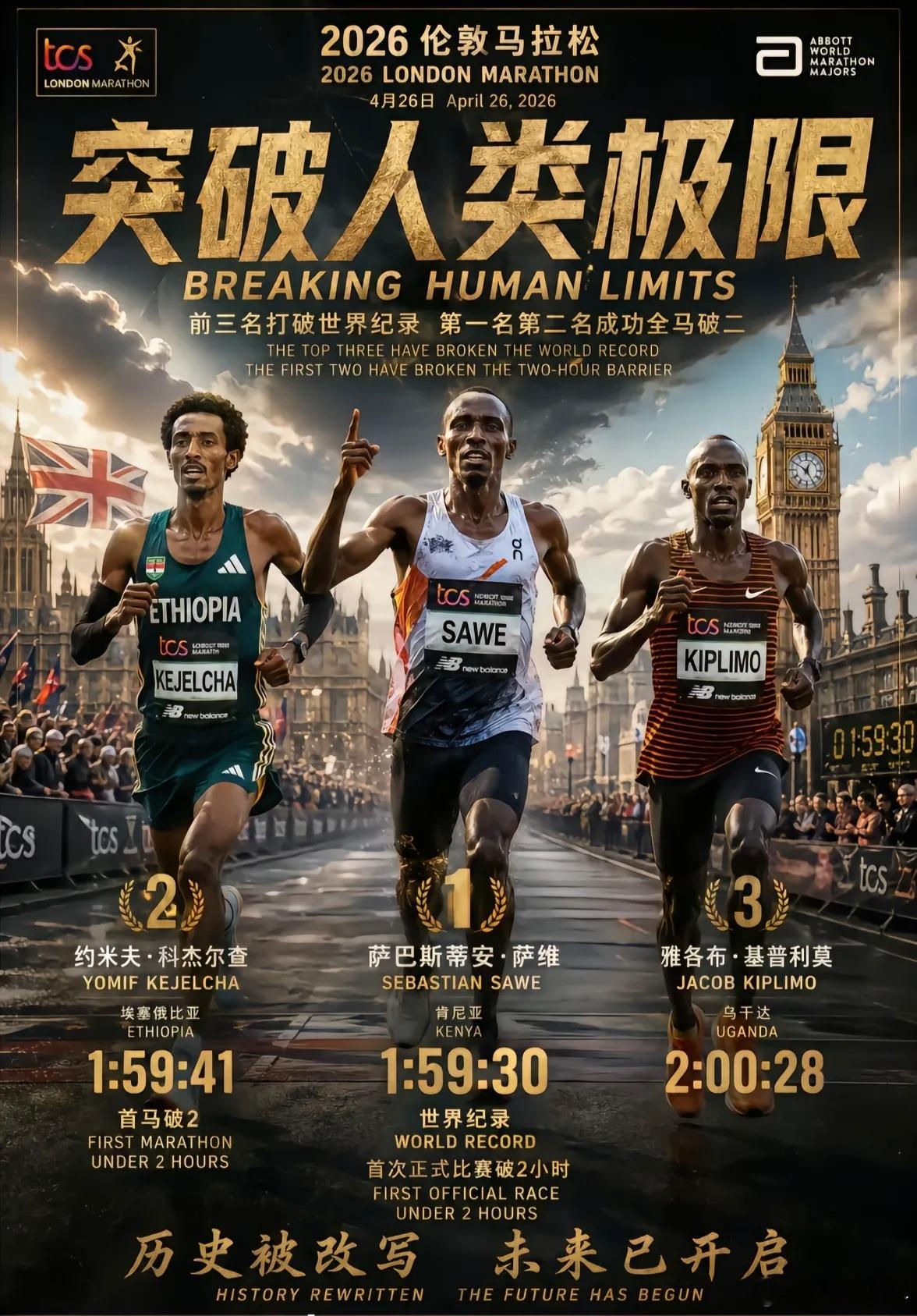 马拉松的世界纪录，进入了两小时伦敦马拉松的比赛，萨维以1小时59分30秒的成绩，