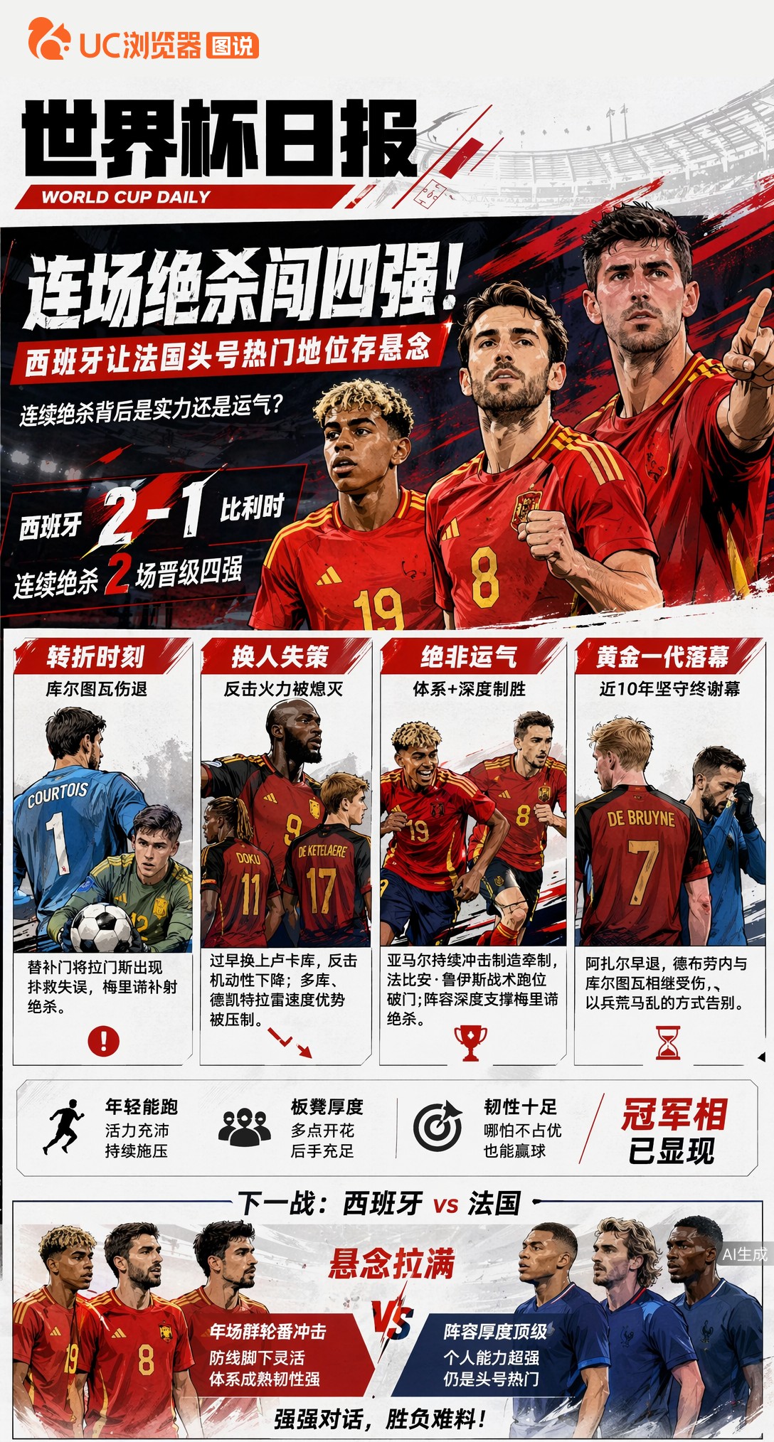 连场绝杀闯四强！西班牙让法国头号热门地位存悬念